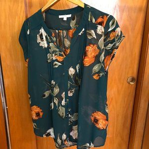 fun2fun Orange and Dark Teal Floral Blouse XXL